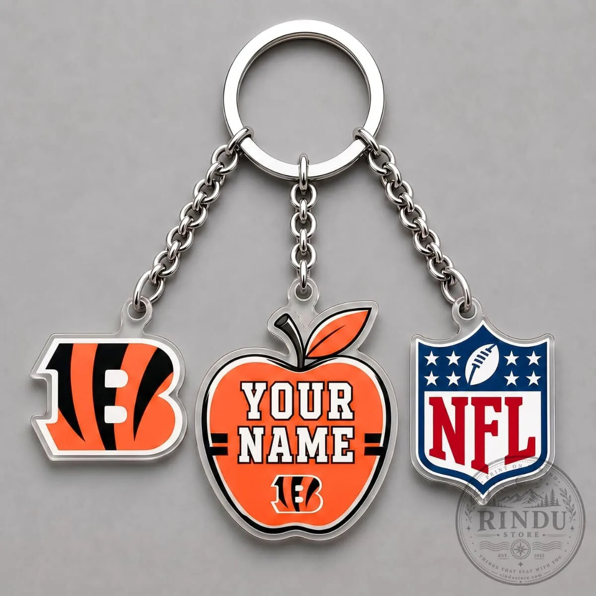 Cincinnati Bengals National Football League Personalized Apple Triple Charm Keychain