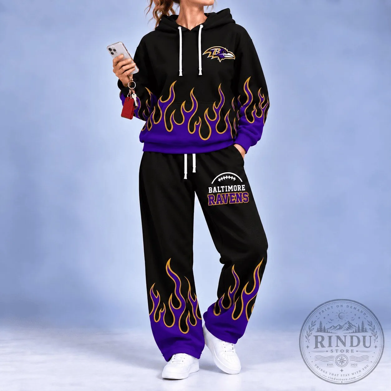 Baltimore Ravens Flame Design Hoodie and Pants Set for Men and Women