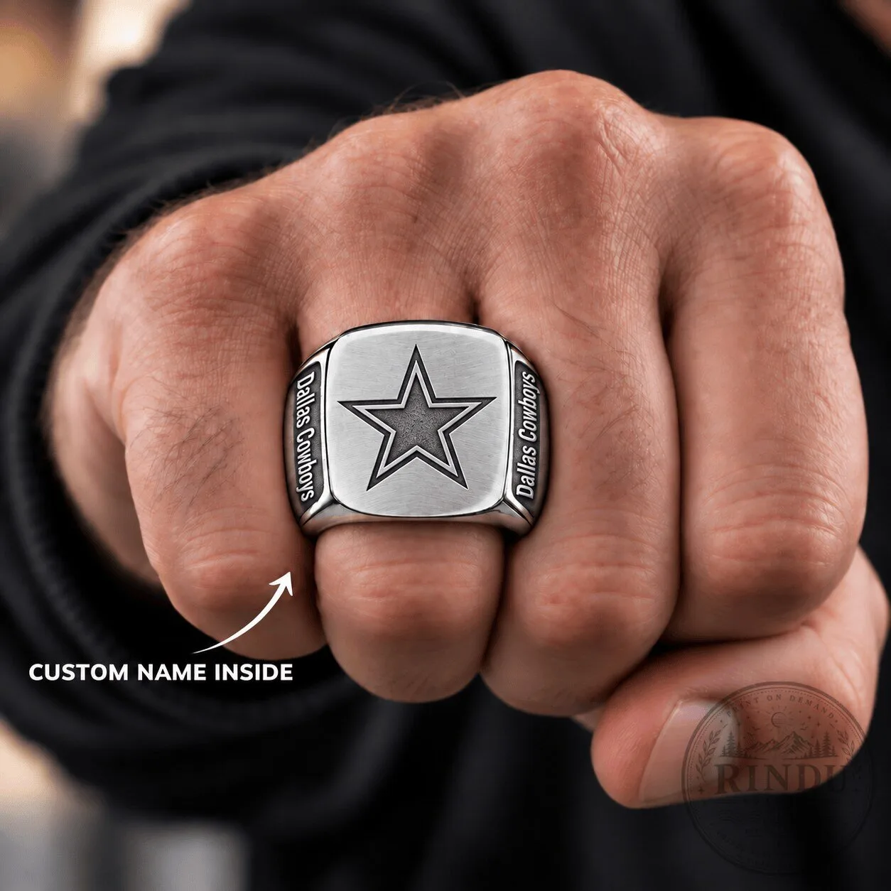 Dallas Cowboys NFL Football Team Logo Custom Engraved Stainless Steel Ring 5 Dallas Cowboys NFL Football Team Logo Custom Engraved Stainless Steel Ring