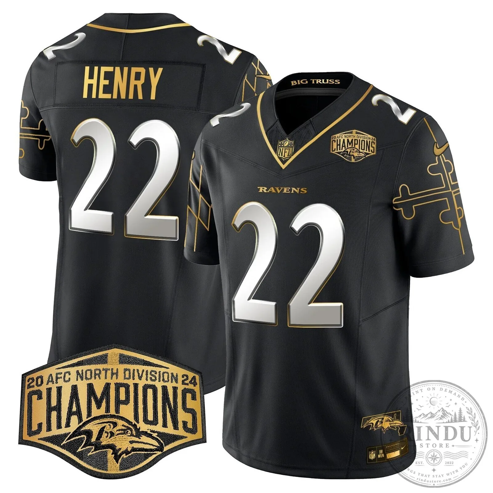 Baltimore Ravens Derrick Henry Football Jersey - AFC North Division Champions Edition