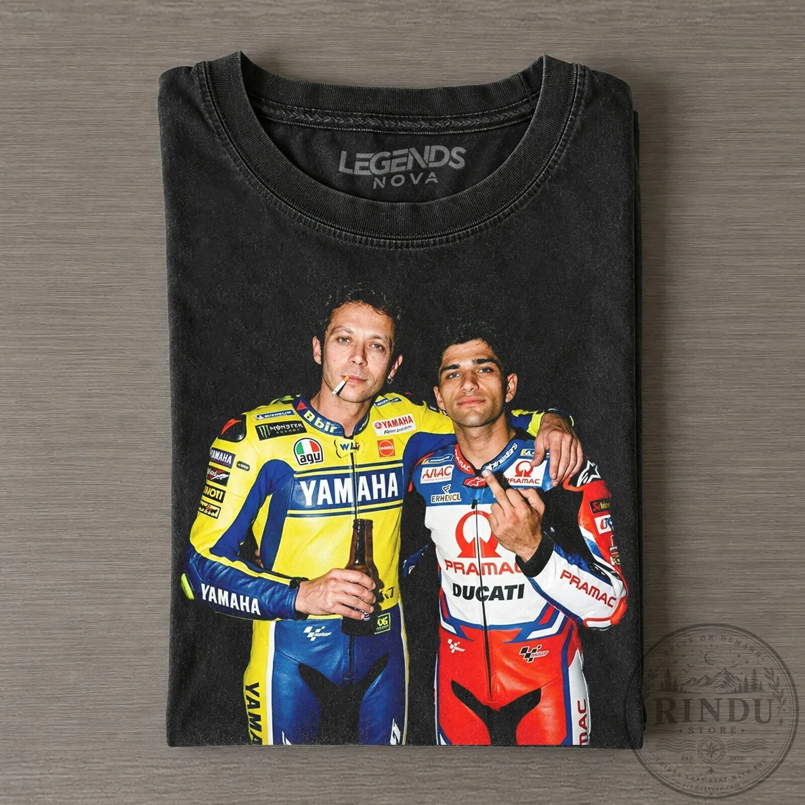Valentino Rossi and Jorge Martin MotoGP Racing Legends Black T-Shirt