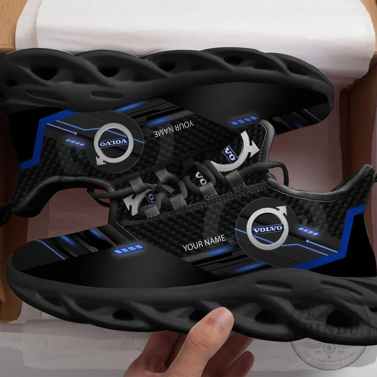 Volvo Personalized Name Black Blue Car Logo Fan Shoes