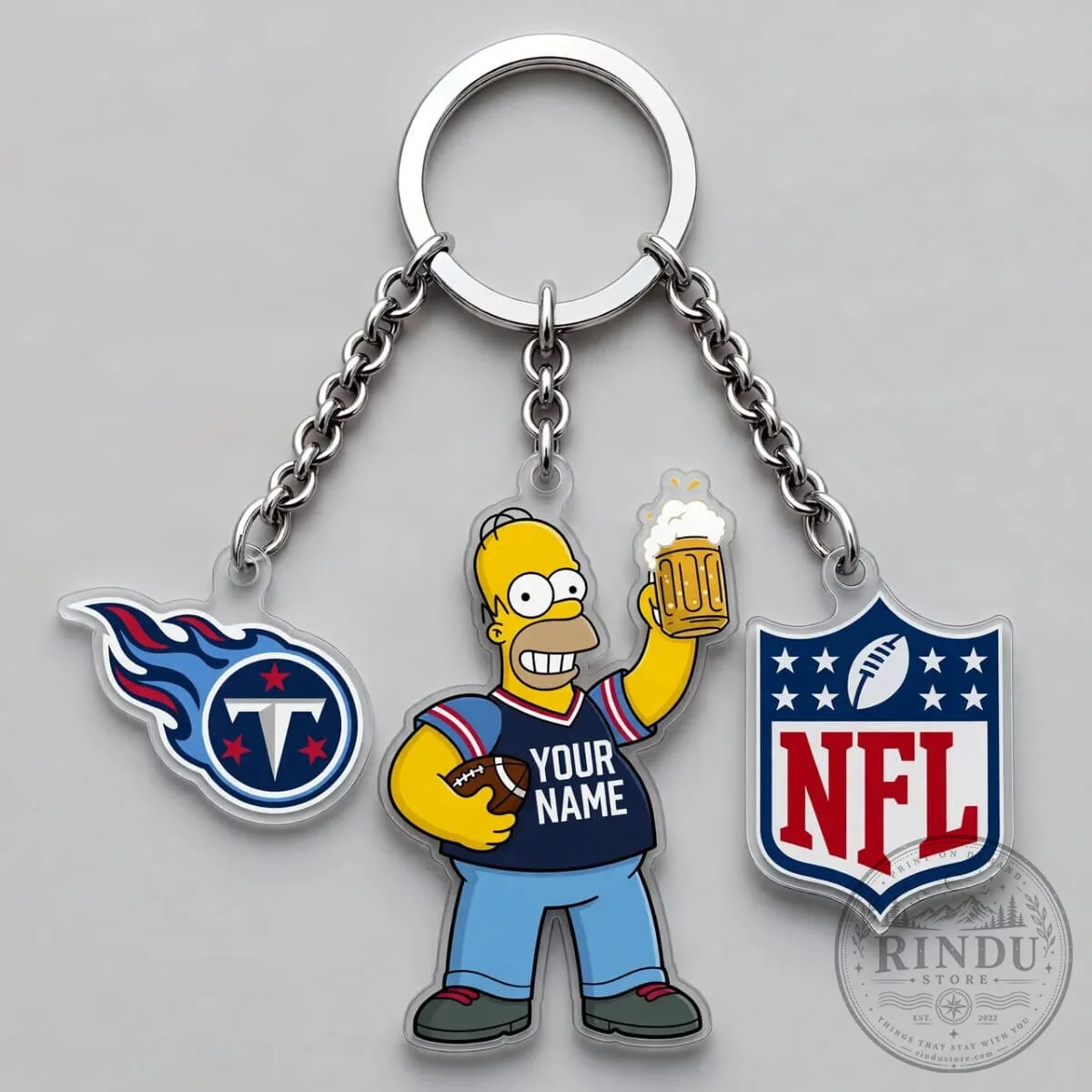 Tennessee Titans Homer Simpson NFL Football Personalized Triple Charm Keychain