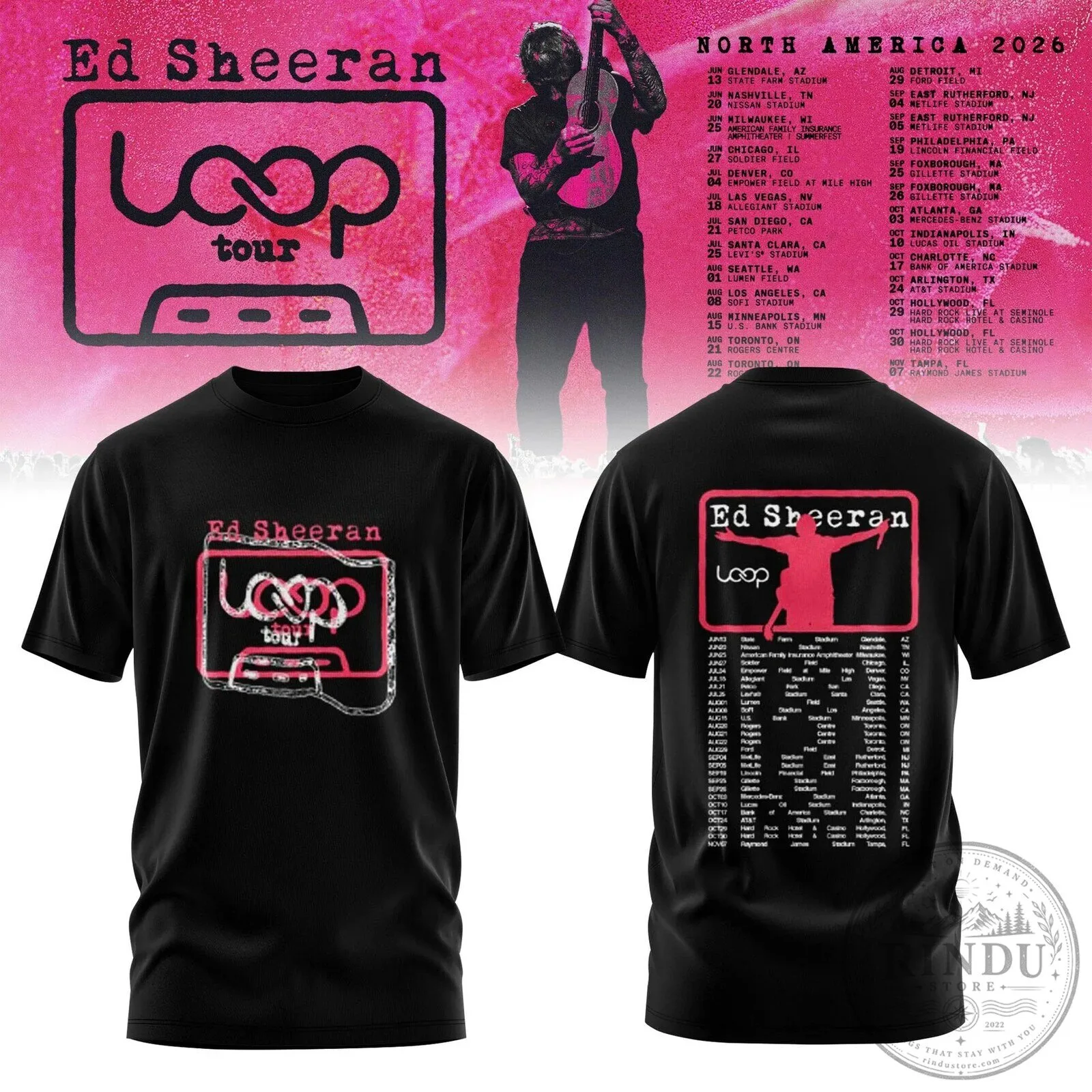 Ed Sheeran Loop Tour 2026 North America Concert Dates Black T-Shirt 5 Ed Sheeran Loop Tour 2026 North America Concert Dates Black T-Shirt