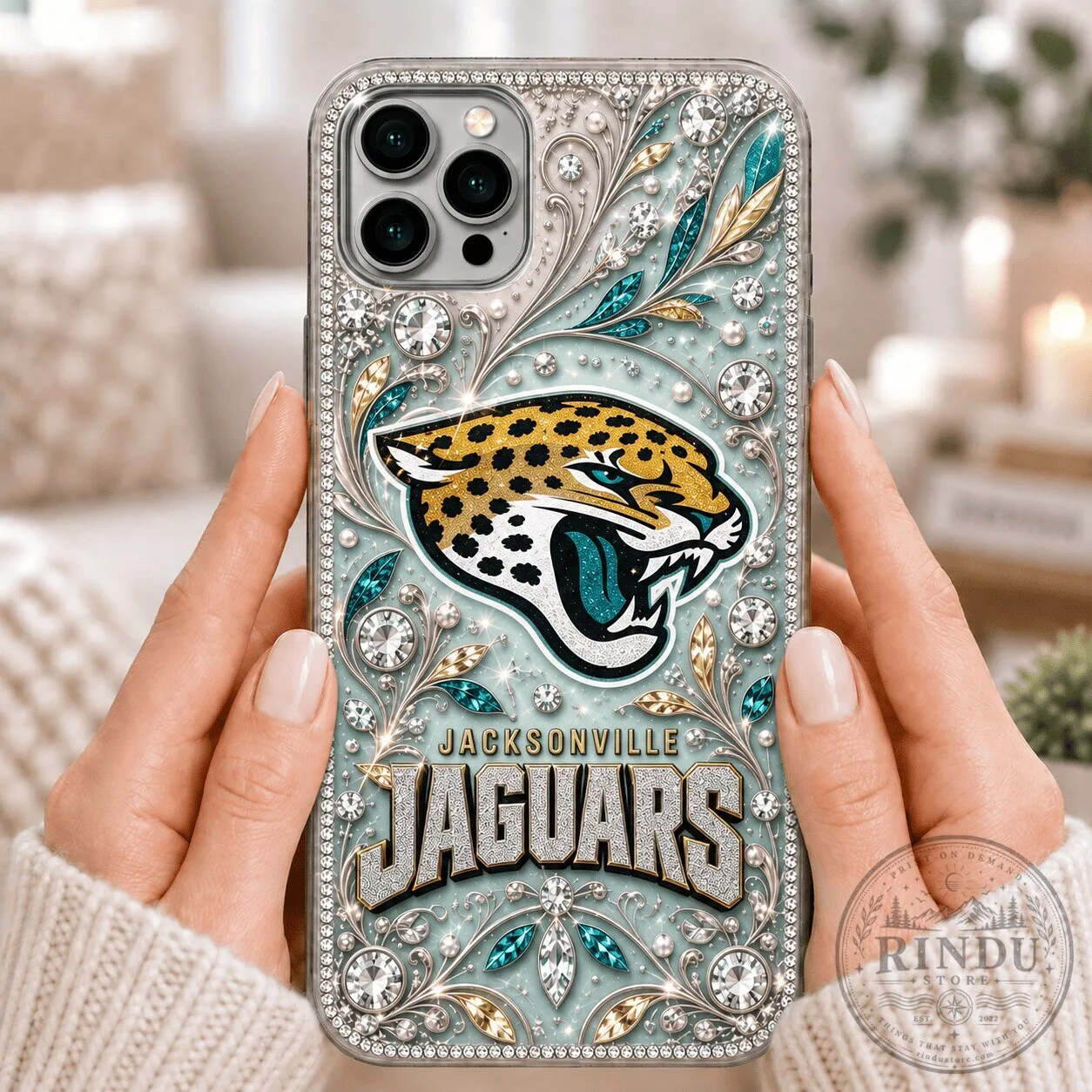 Jacksonville Jaguars Football Team Logo Glitter Bling Phone Case