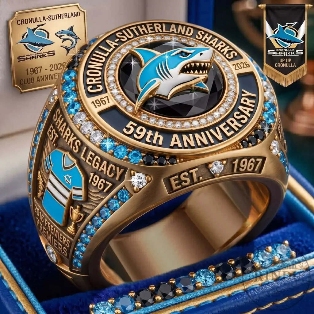 Cronulla-Sutherland Sharks 59th Anniversary Legacy Gold Ring Cronulla-Sutherland Sharks 59th Anniversary Legacy Gold Ring