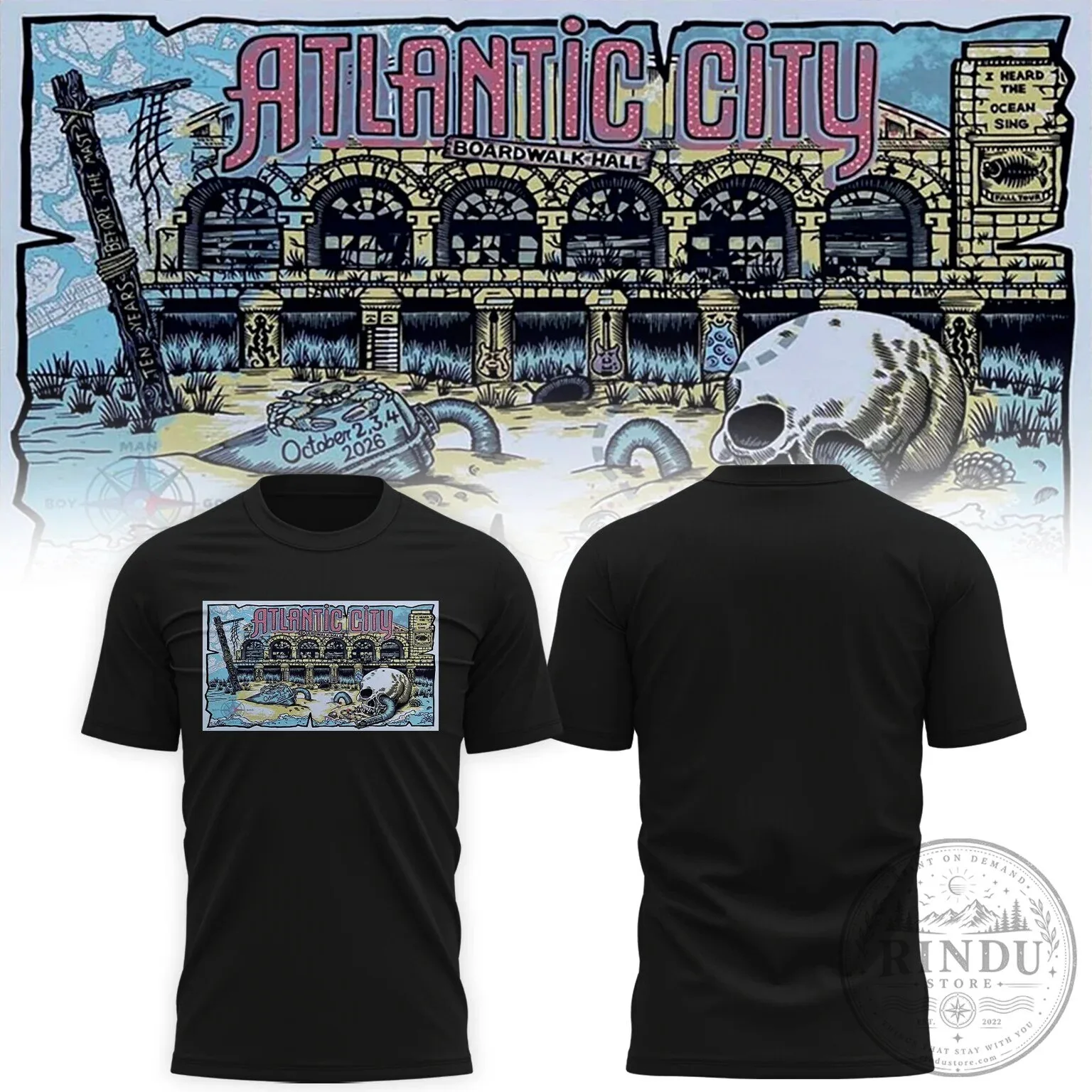 Phish Atlantic City Boardwalk Hall October 2026 Concert Tour Black T-Shirt