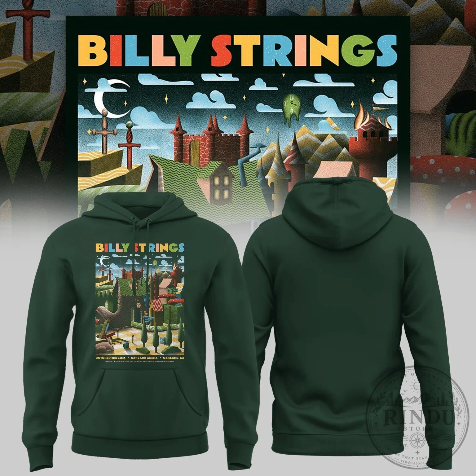 Billy Strings October 3rd 2024 Oakland Arena Tour Dark Green Hoodie