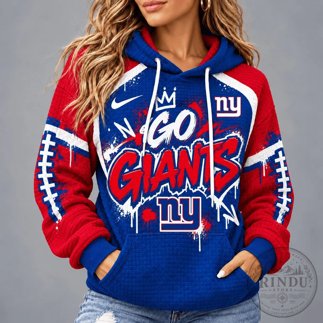 New York Giants Graffiti Game Day Red White Blue Unisex Hoodie 5 New York Giants Graffiti Game Day Red White Blue Unisex Hoodie