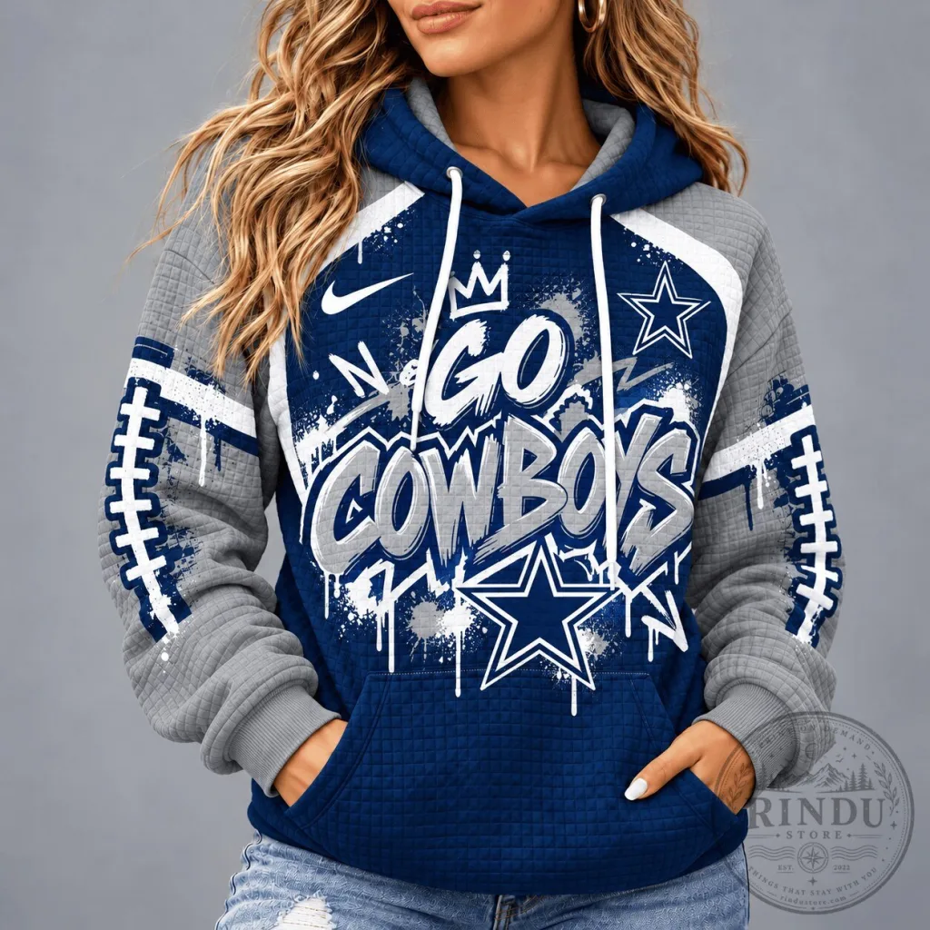 Dallas Cowboys Go Cowboys Graffiti Style Blue and Gray Waffle Knit Hoodie Dallas Cowboys Go Cowboys Graffiti Style Blue and Gray Waffle Knit Hoodie