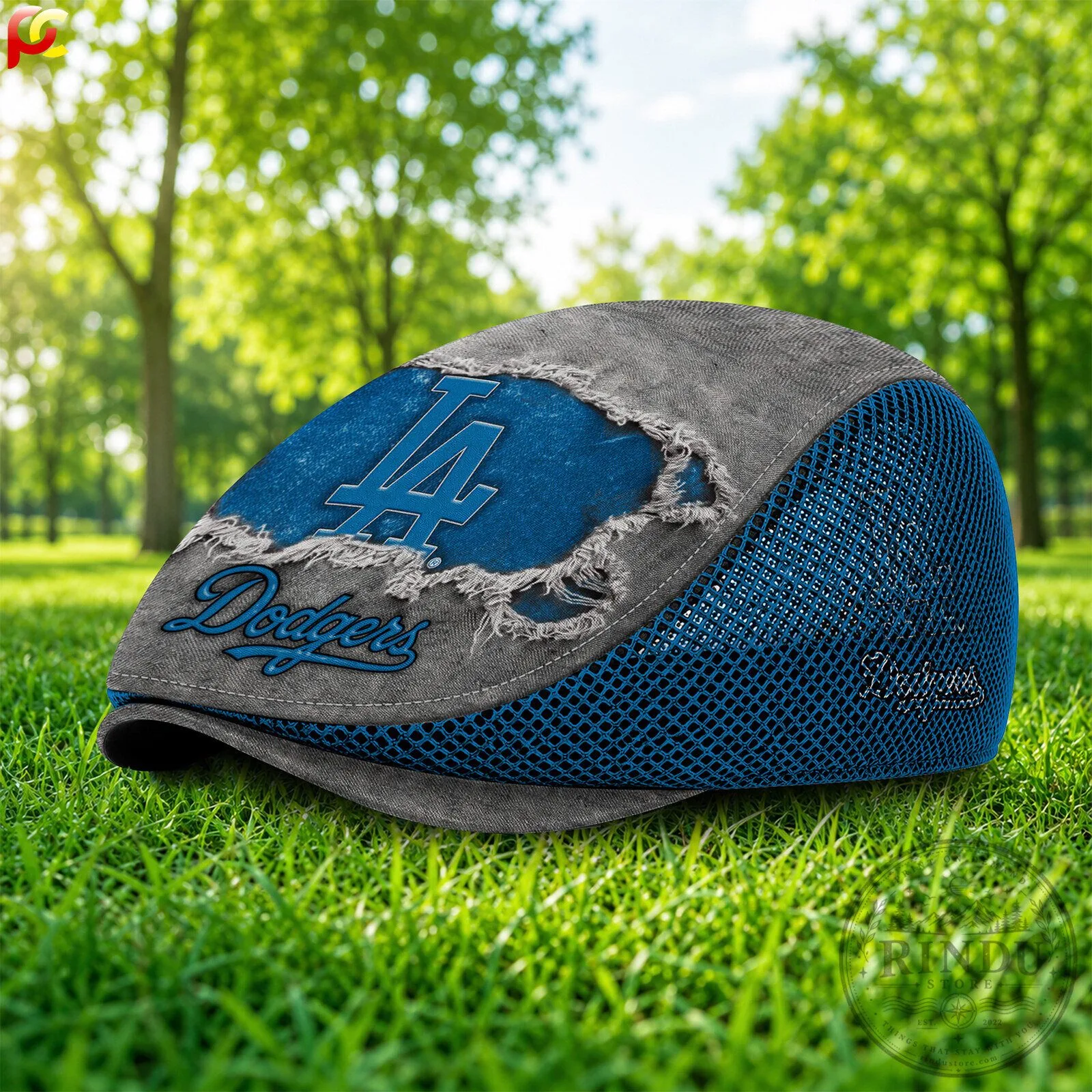 Los Angeles Dodgers Distressed Logo Mesh Flat Cap Hat