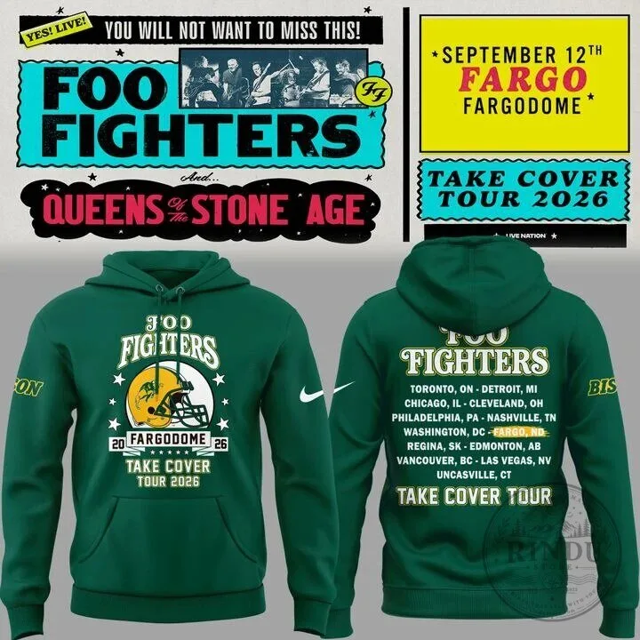 2026 Foo Fighters Take Cover Tour Hoodie for Fargo Fargodome Concert