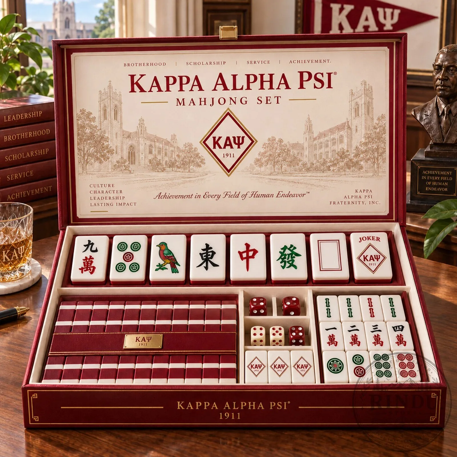 Kappa Alpha Psi Fraternity Mahjong Game Set with Custom Tiles and Case