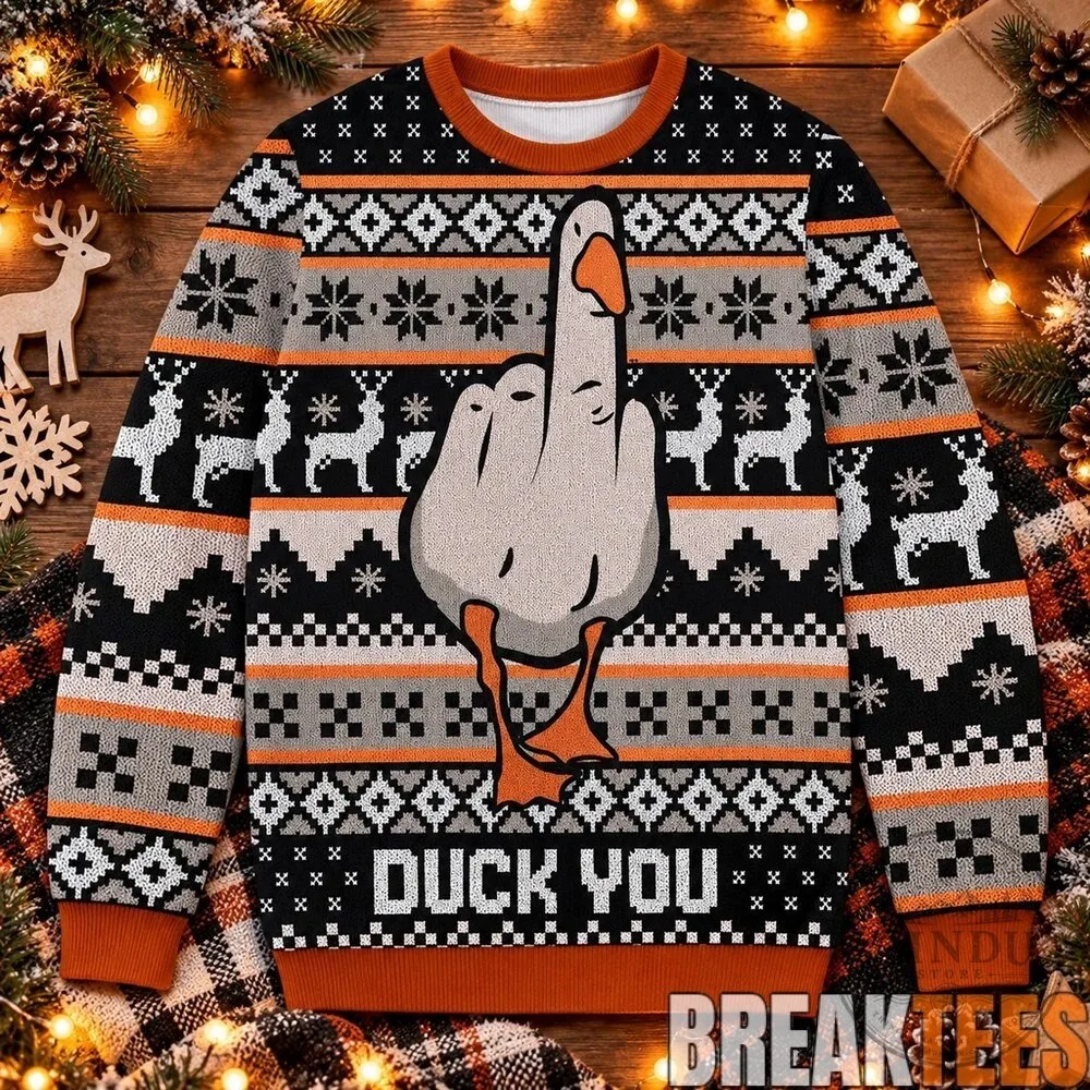 Funny Duck You Middle Finger Ugly Christmas Sweater