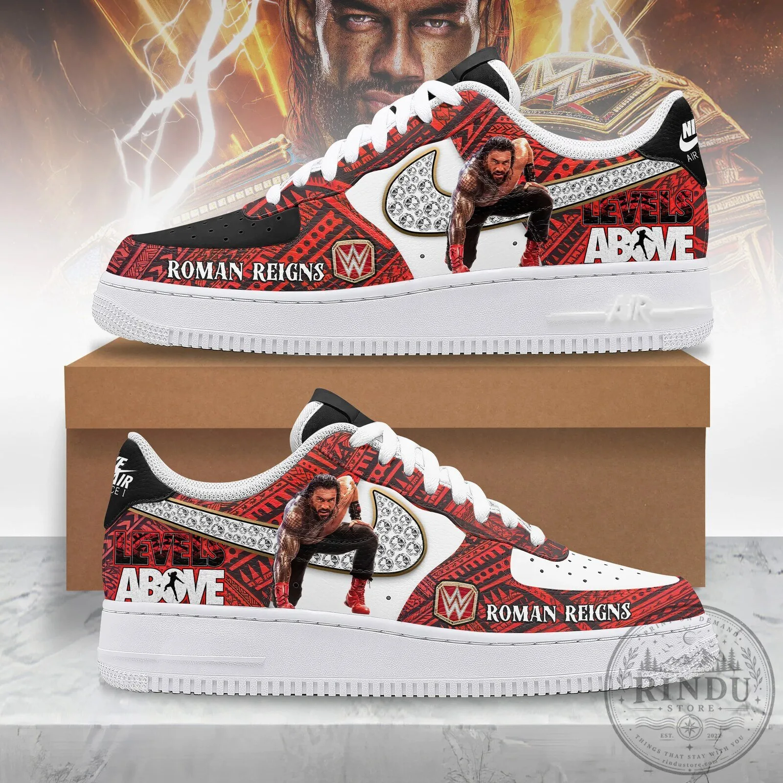 Roman Reigns WWE Tribal Pattern Air Force 1 Sneakers 1 Roman Reigns WWE Tribal Pattern Air Force 1 Sneakers