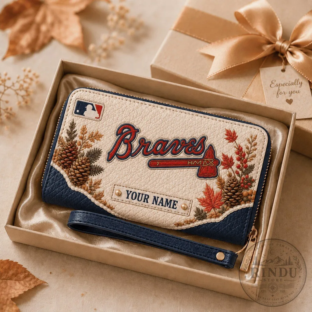 Atlanta Braves Baseball Team Autumn Leaves Custom Name Wallet Atlanta Braves Baseball Team Autumn Leaves Custom Name Wallet