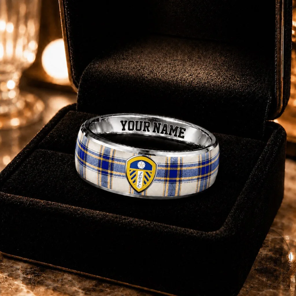 Leeds United Football Club Plaid Pattern Custom Name Ring for Fanatics Leeds United Football Club Plaid Pattern Custom Name Ring for Fanatics