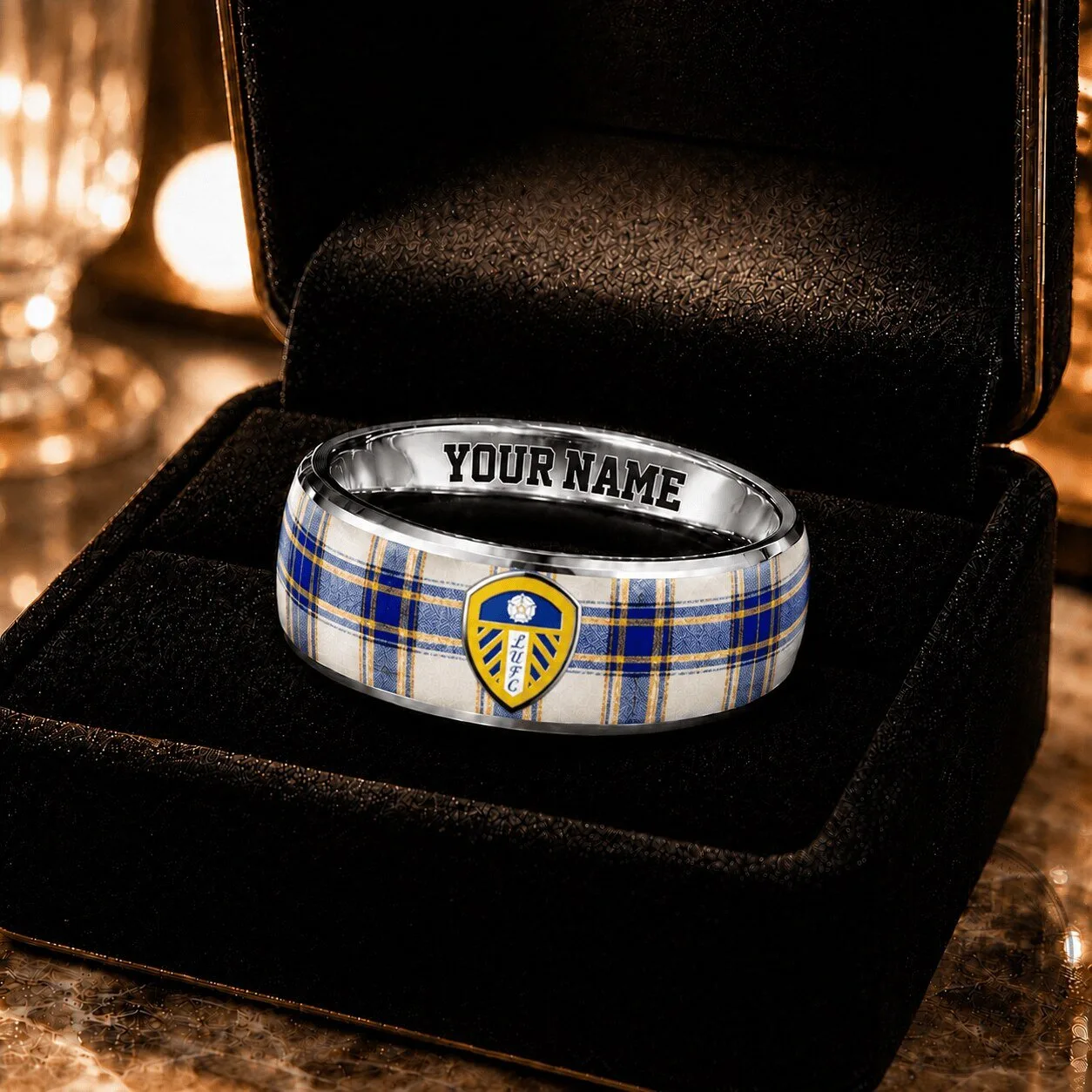 Leeds United Football Club Plaid Pattern Custom Name Ring for Fanatics