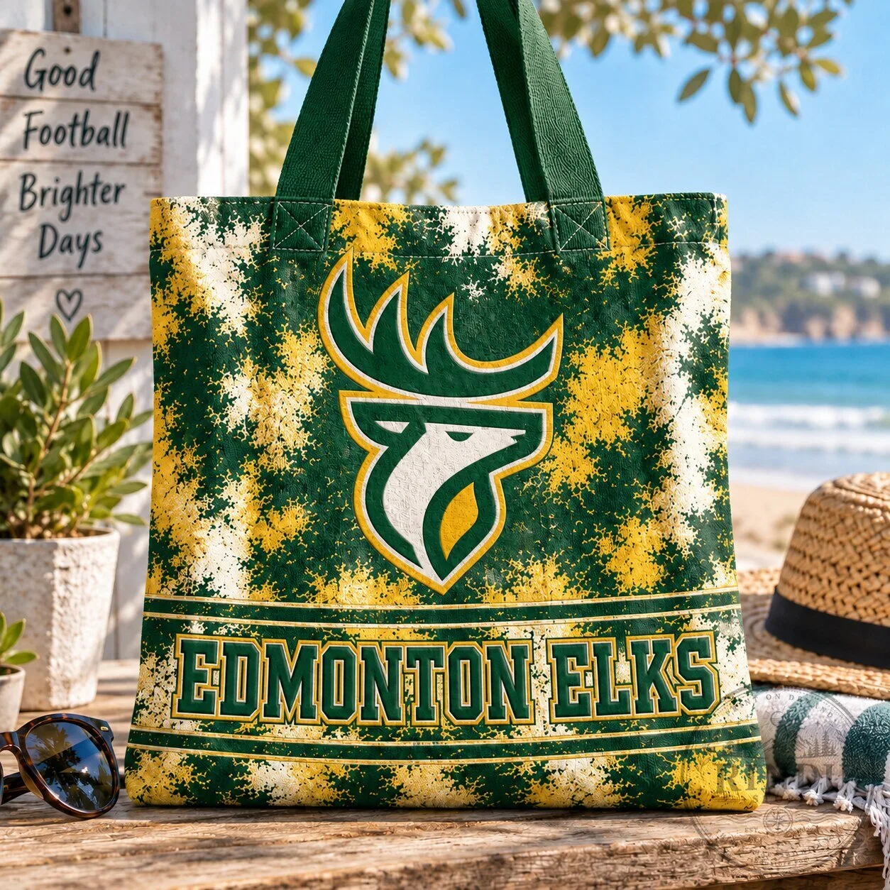 Edmonton Elks Canadian Football League Logo Beach Tote Bag