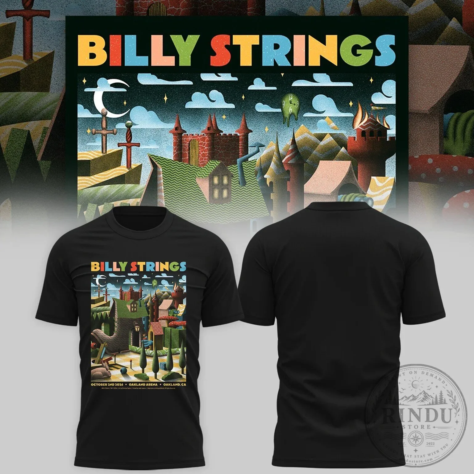 Black T-Shirt for Billy Strings Concert Tour at Oakland Arena in October 2026