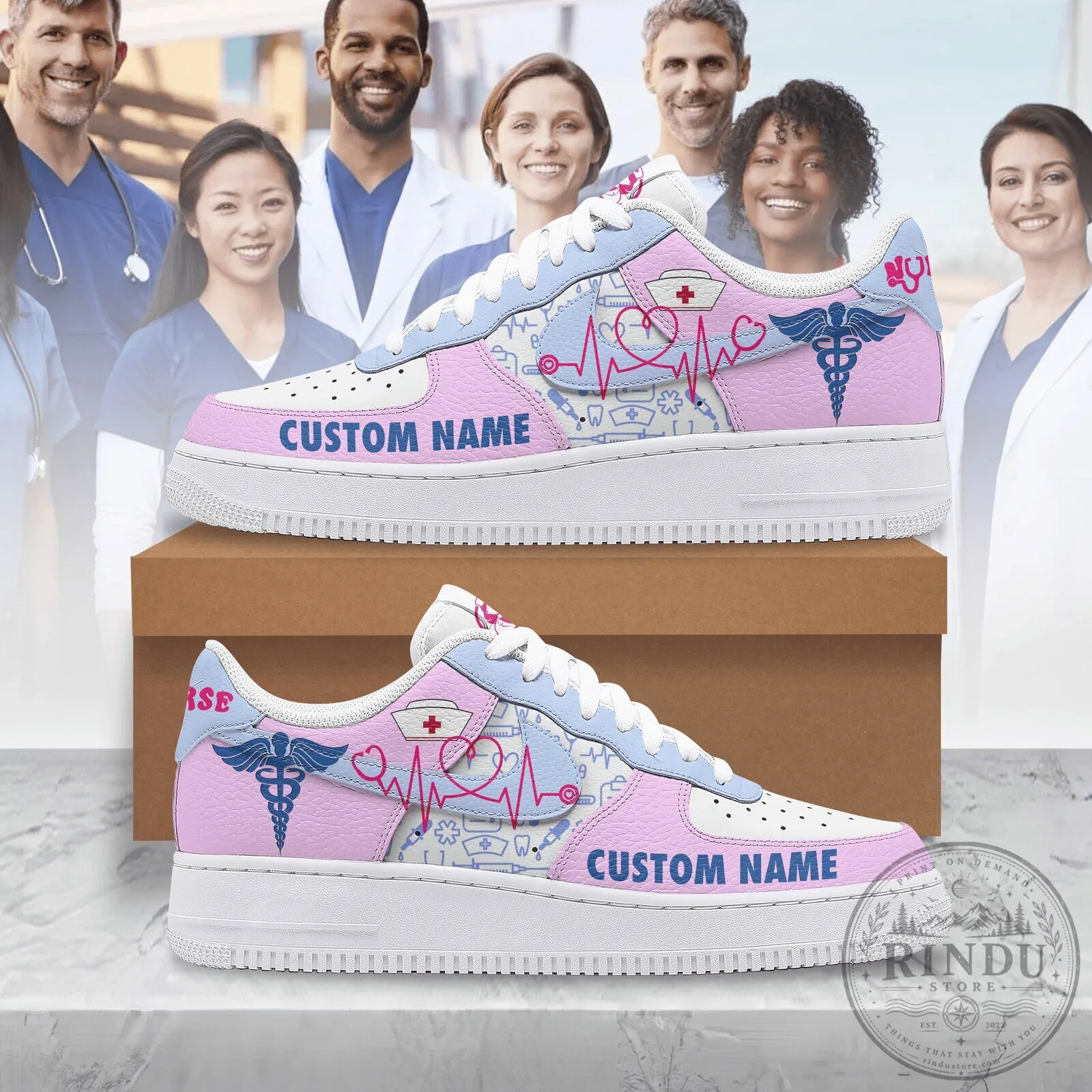 Personalized Nurse Caduceus Symbol Heartbeat Pattern Pink Shoes 2 Personalized Nurse Caduceus Symbol Heartbeat Pattern Pink Shoes