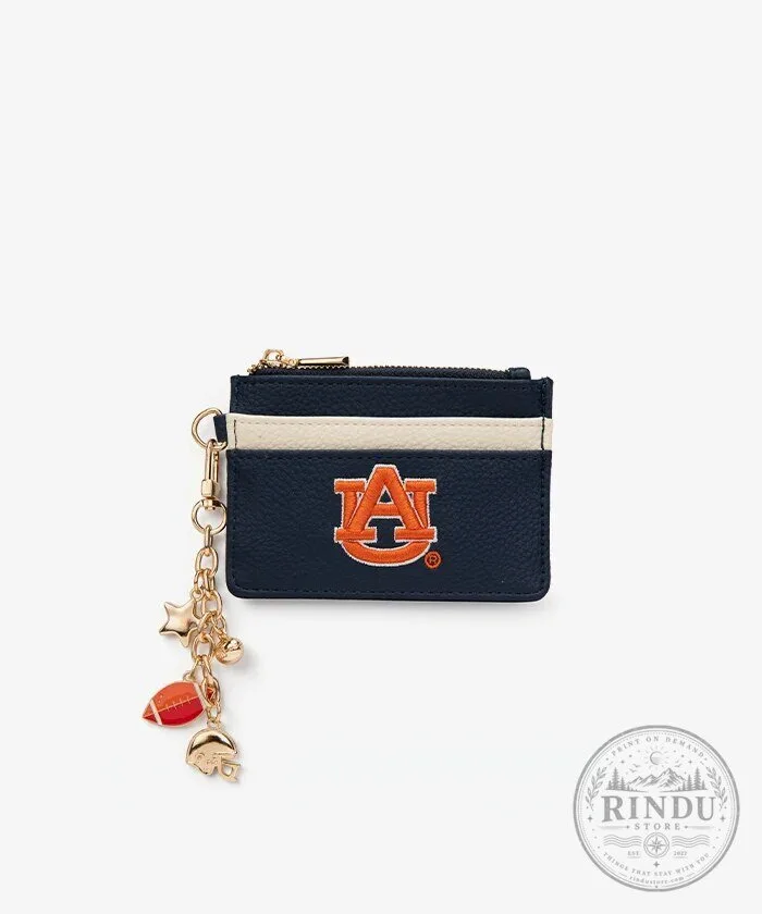 Auburn Tigers Football Team Logo Card Holder Wallet with Charm Keychain