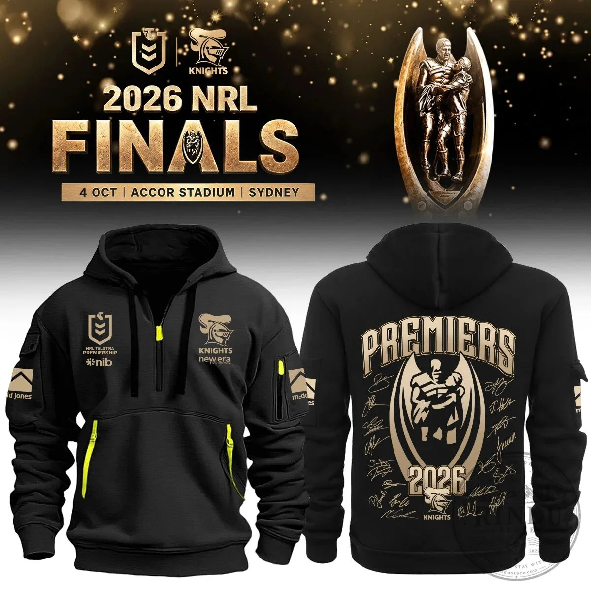 Newcastle Knights 2026 National Rugby League Premiers Black Full-Zip Hoodie