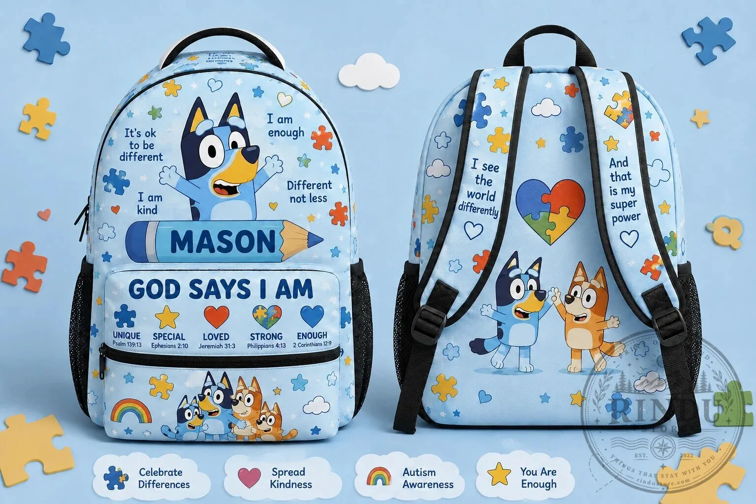Personalized Bluey God Says I Am Autism Awareness Kids Backpack 7 Personalized Bluey God Says I Am Autism Awareness Kids Backpack