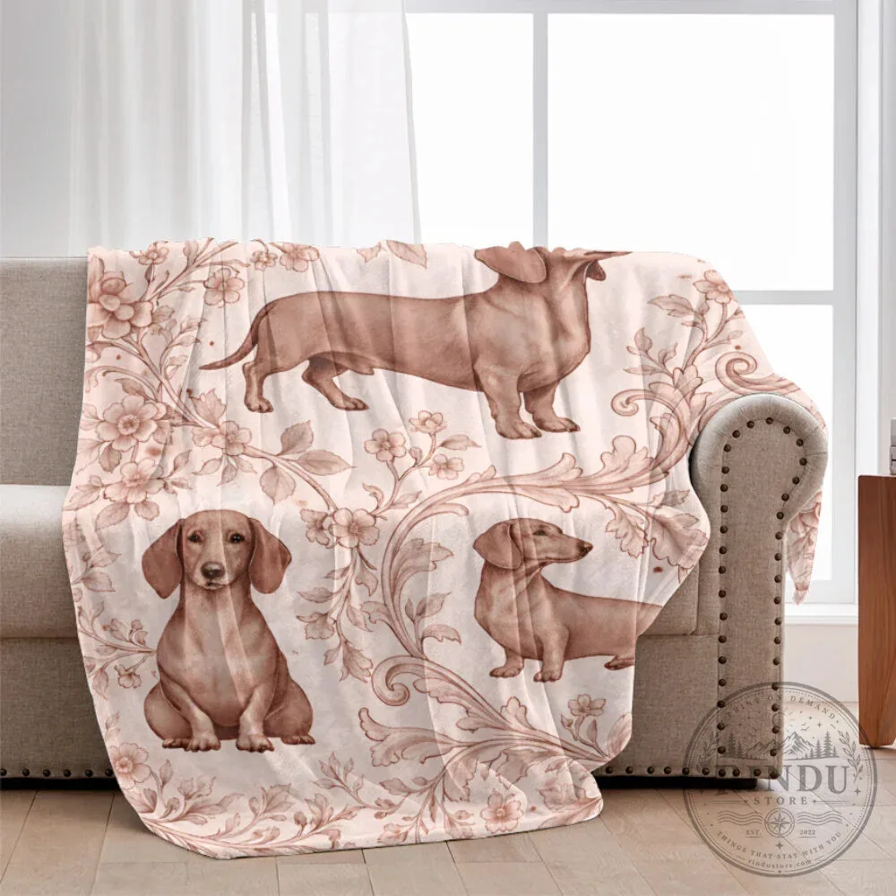 Dachshund Toile Pattern Floral Dog Throw Blanket