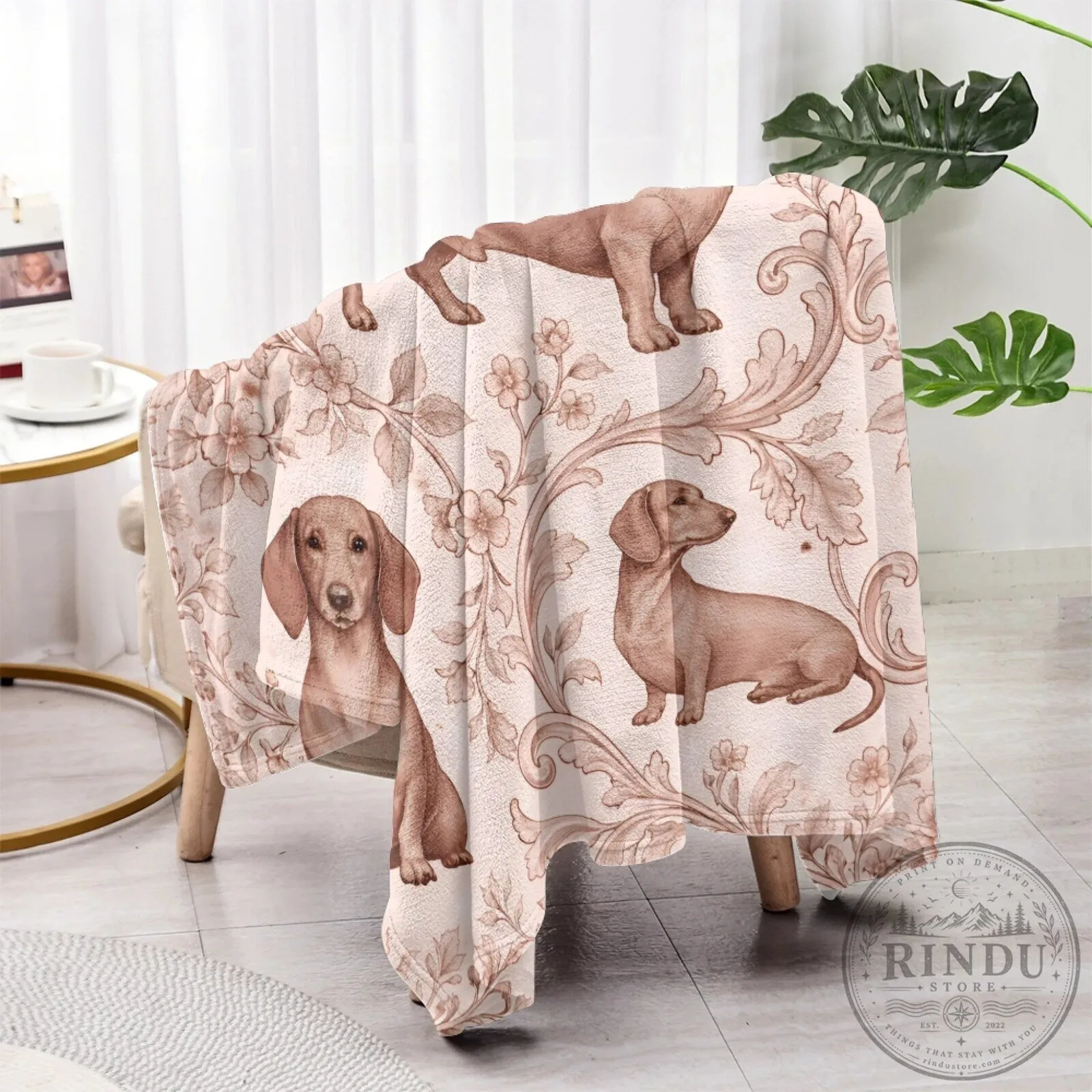 Dachshund Toile Pattern Floral Dog Throw Blanket 20 Dachshund Toile Pattern Floral Dog Throw Blanket