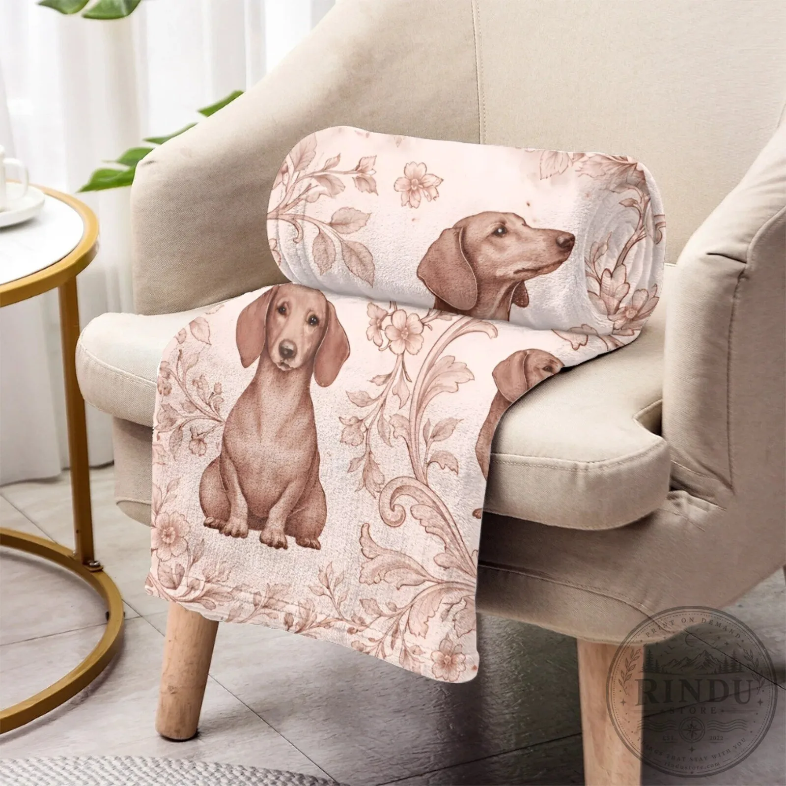 Dachshund Toile Pattern Floral Dog Throw Blanket 21 Dachshund Toile Pattern Floral Dog Throw Blanket