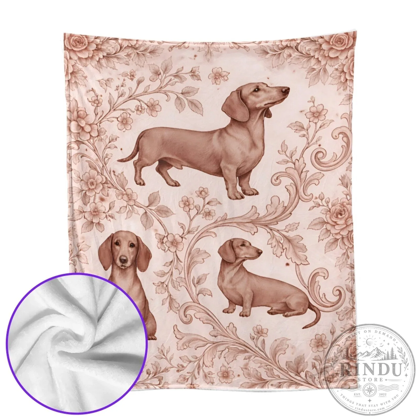 Dachshund Toile Pattern Floral Dog Throw Blanket 22 Dachshund Toile Pattern Floral Dog Throw Blanket