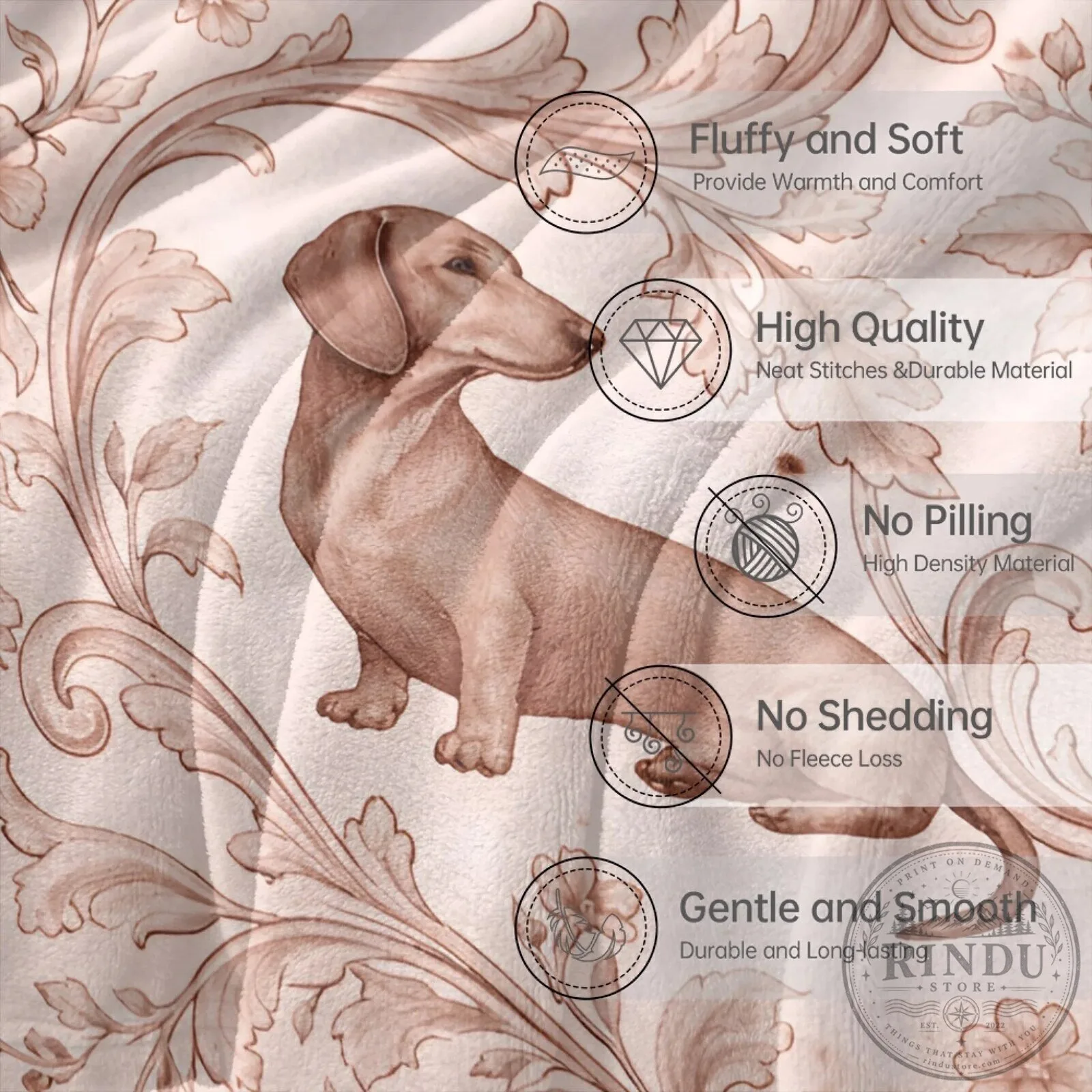 Dachshund Toile Pattern Floral Dog Throw Blanket 24 Dachshund Toile Pattern Floral Dog Throw Blanket