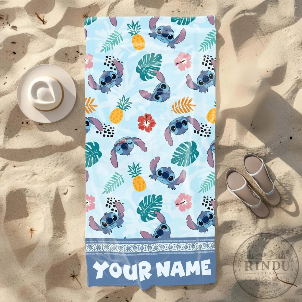 Lilo and Stitch Ohana Means Family Tropical Pattern Beach Towel Lilo and Stitch Ohana Means Family Tropical Pattern Beach Towel