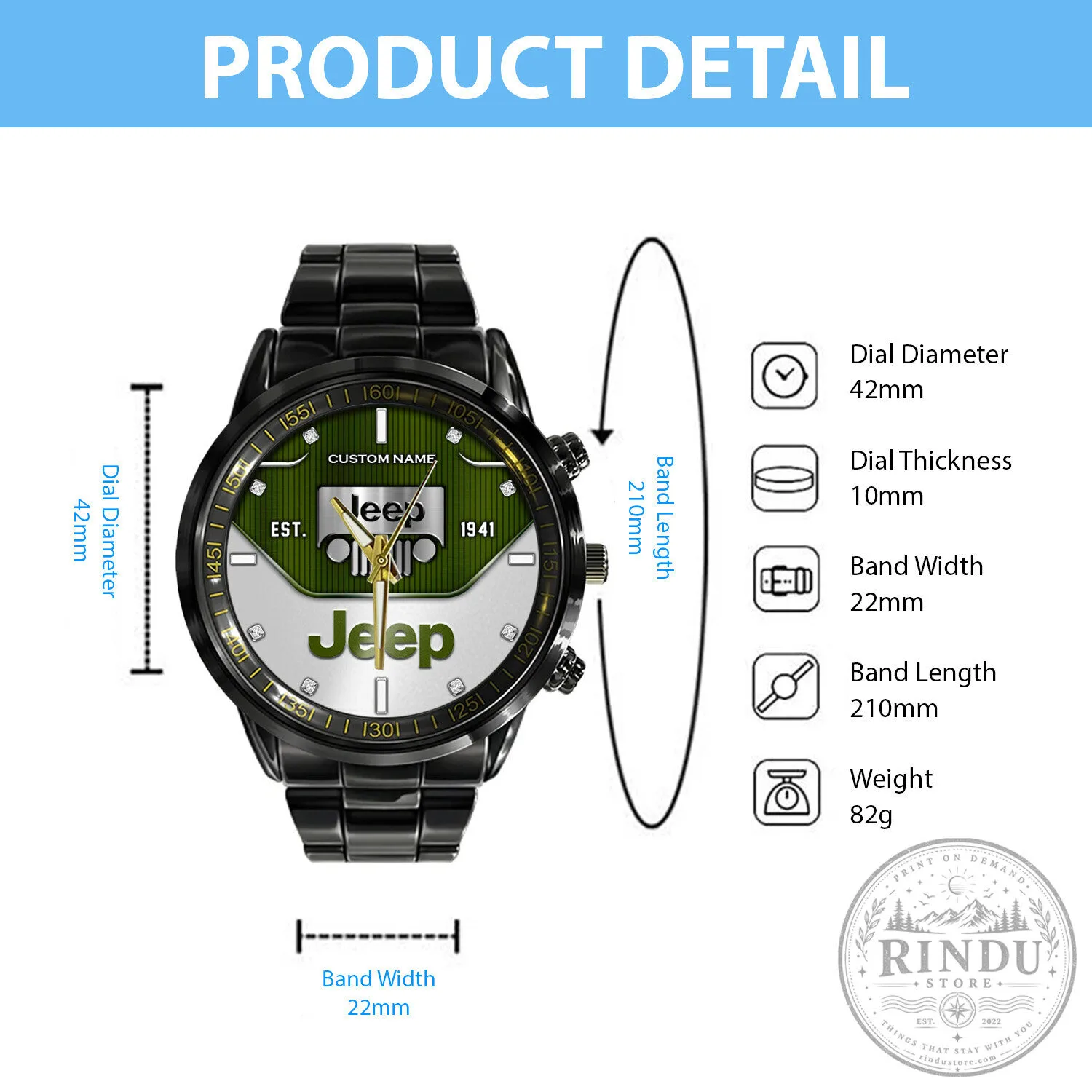 Custom Name Jeep Logo Black Fashion Watch, Personalized Jeep Brand Wristwatch 14 Custom Name Jeep Logo Black Fashion Watch, Personalized Jeep Brand Wristwatch