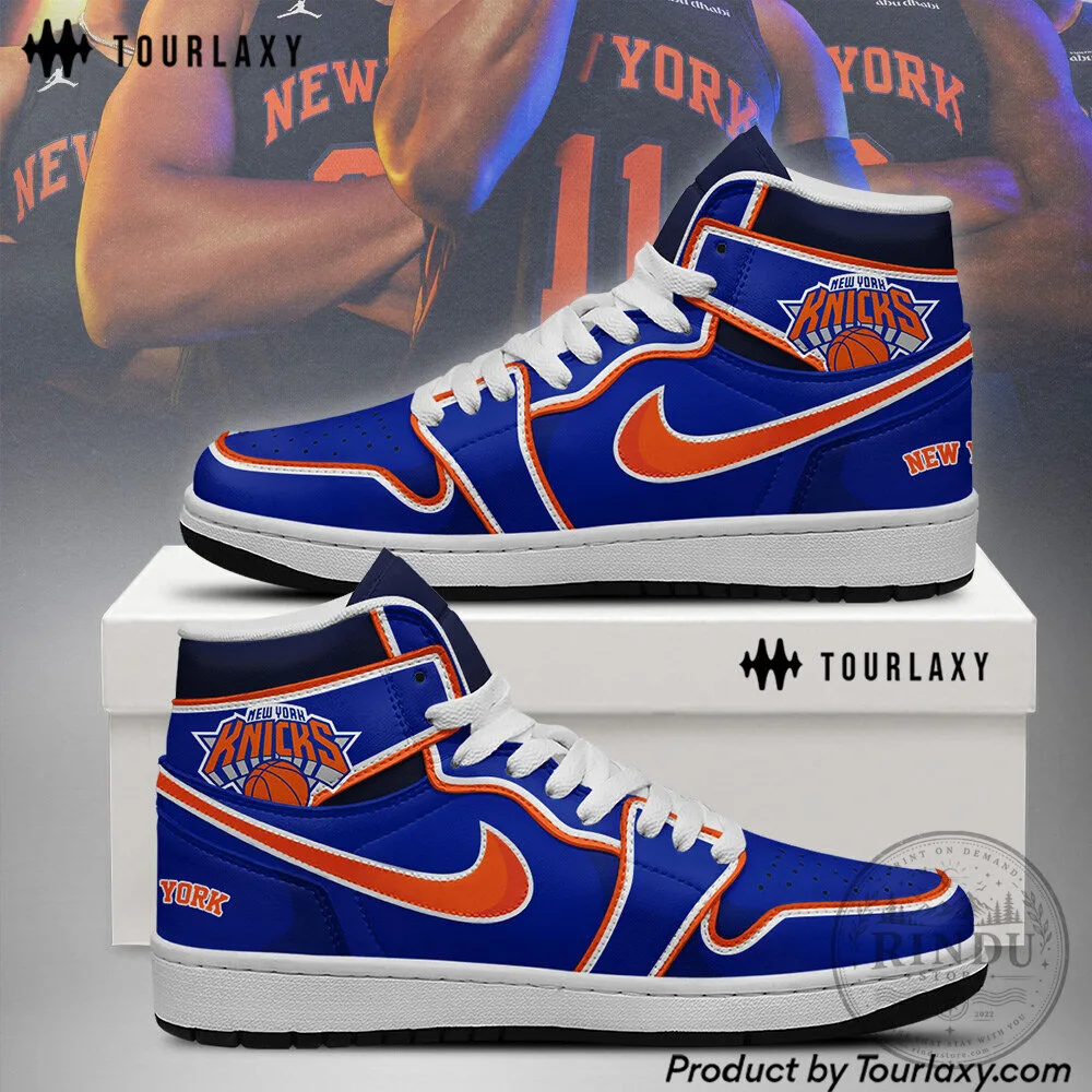 New York Knicks Basketball Team Blue and Orange High-Top Sneakers