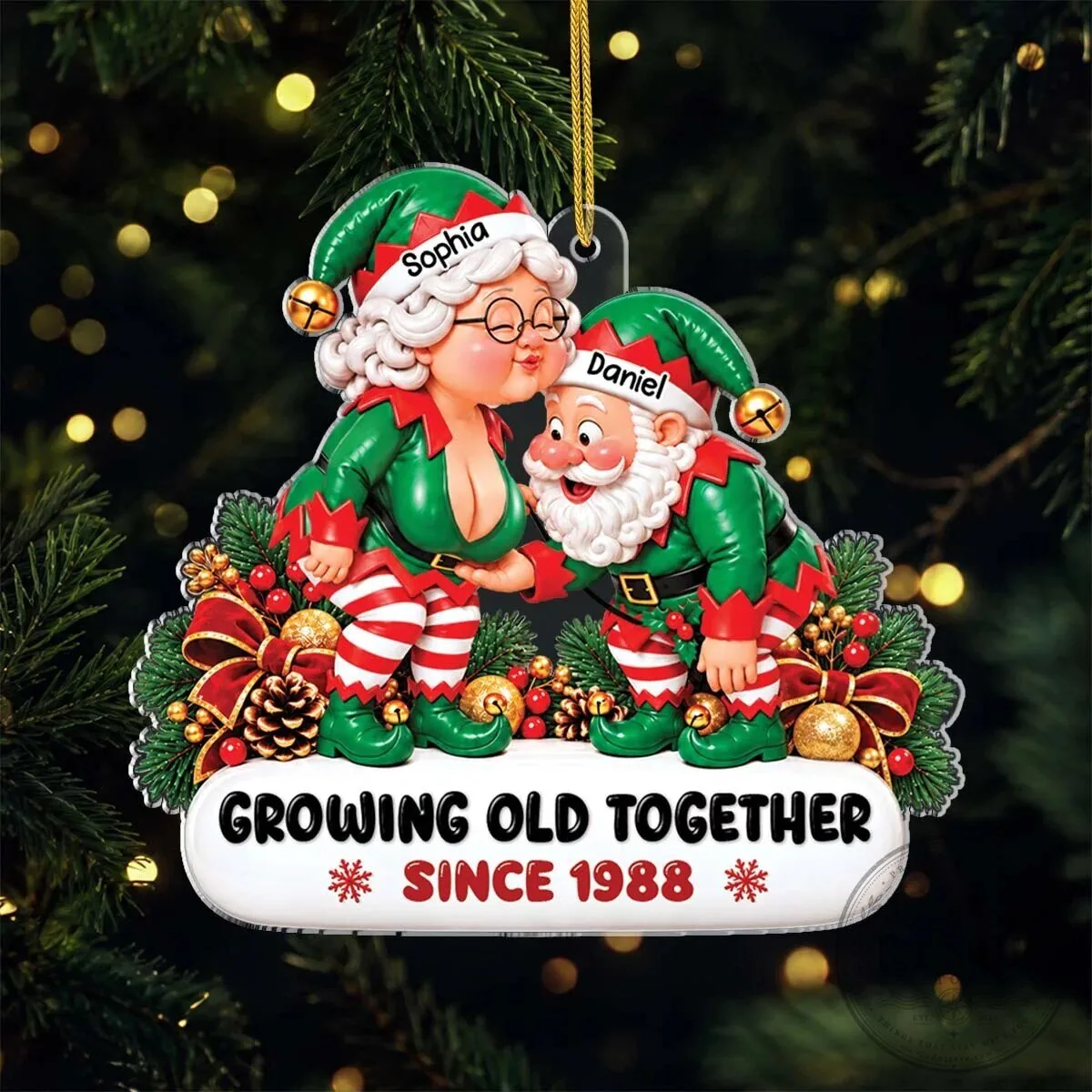 Personalized Growing Old Together Santa Couple Christmas Ornament