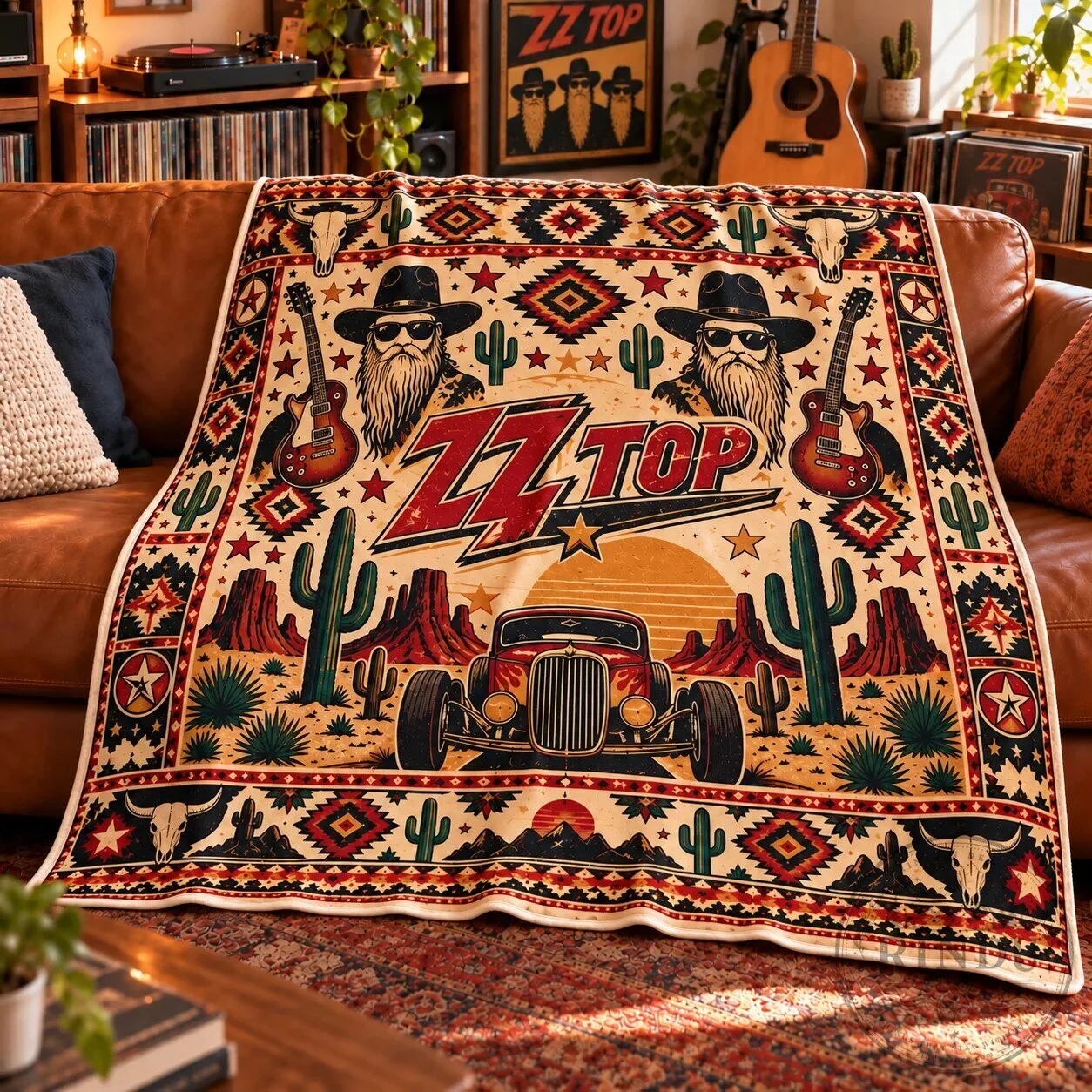ZZ Top Texas Blues Rock Band Fleece Blanket with Hot Rod and Desert Decor 10 ZZ Top Texas Blues Rock Band Fleece Blanket with Hot Rod and Desert Decor