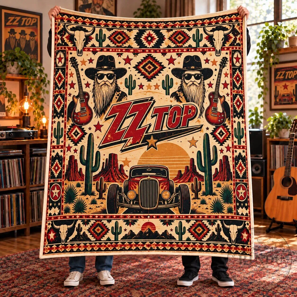 ZZ Top Texas Blues Rock Band Fleece Blanket with Hot Rod and Desert Decor 11 ZZ Top Texas Blues Rock Band Fleece Blanket with Hot Rod and Desert Decor