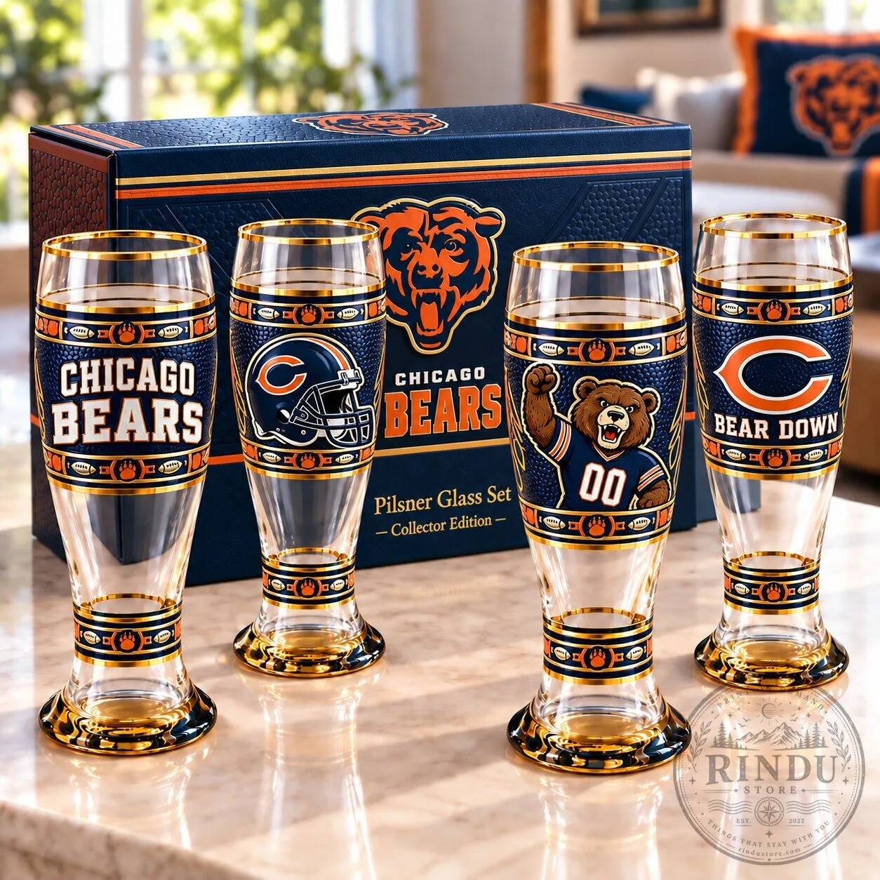 Chicago Bears Pilsner Beer Glasses Set - NFL Football Team Drinking Glassware