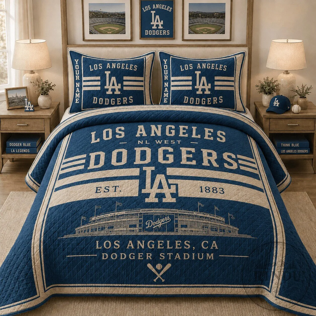 Los Angeles Dodgers Baseball Team Quilt Bedding Set