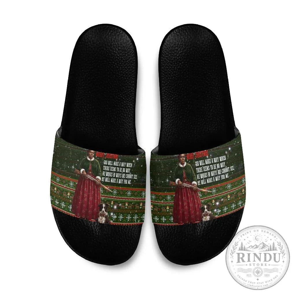 Stagecoach Mary Fields Christmas Holiday Art Slide Sandals