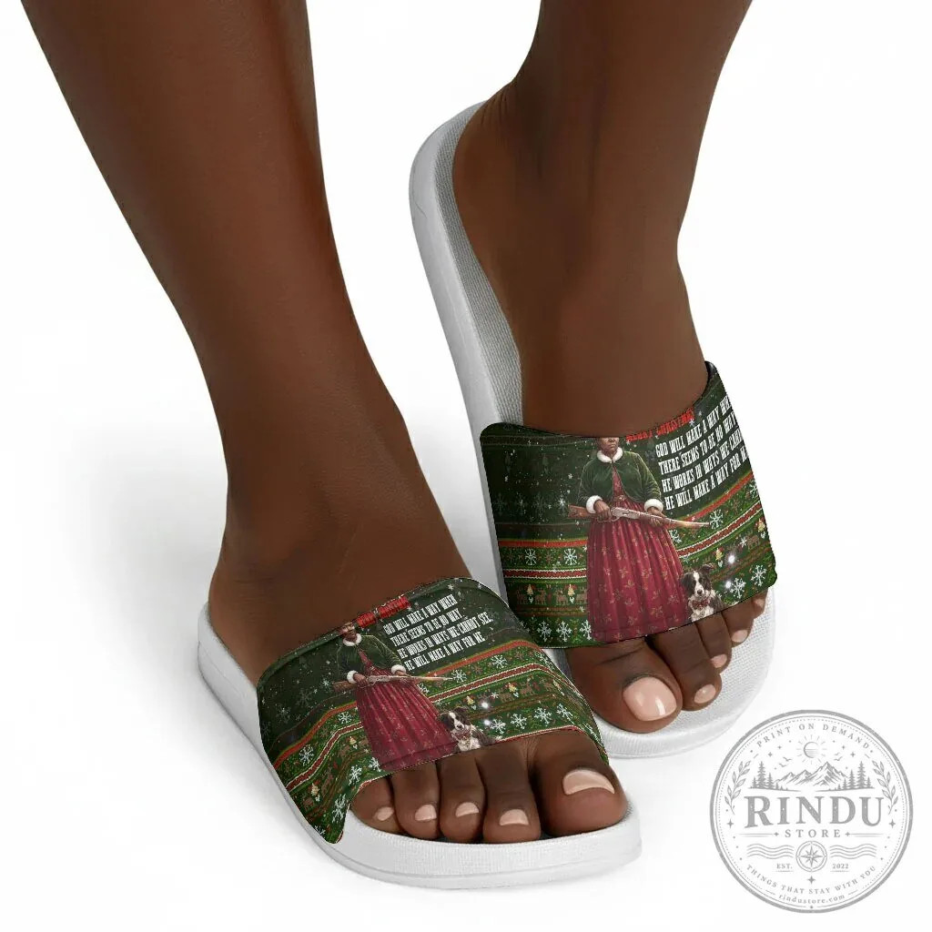 Stagecoach Mary Fields Christmas Holiday Art Slide Sandals 14 Stagecoach Mary Fields Christmas Holiday Art Slide Sandals