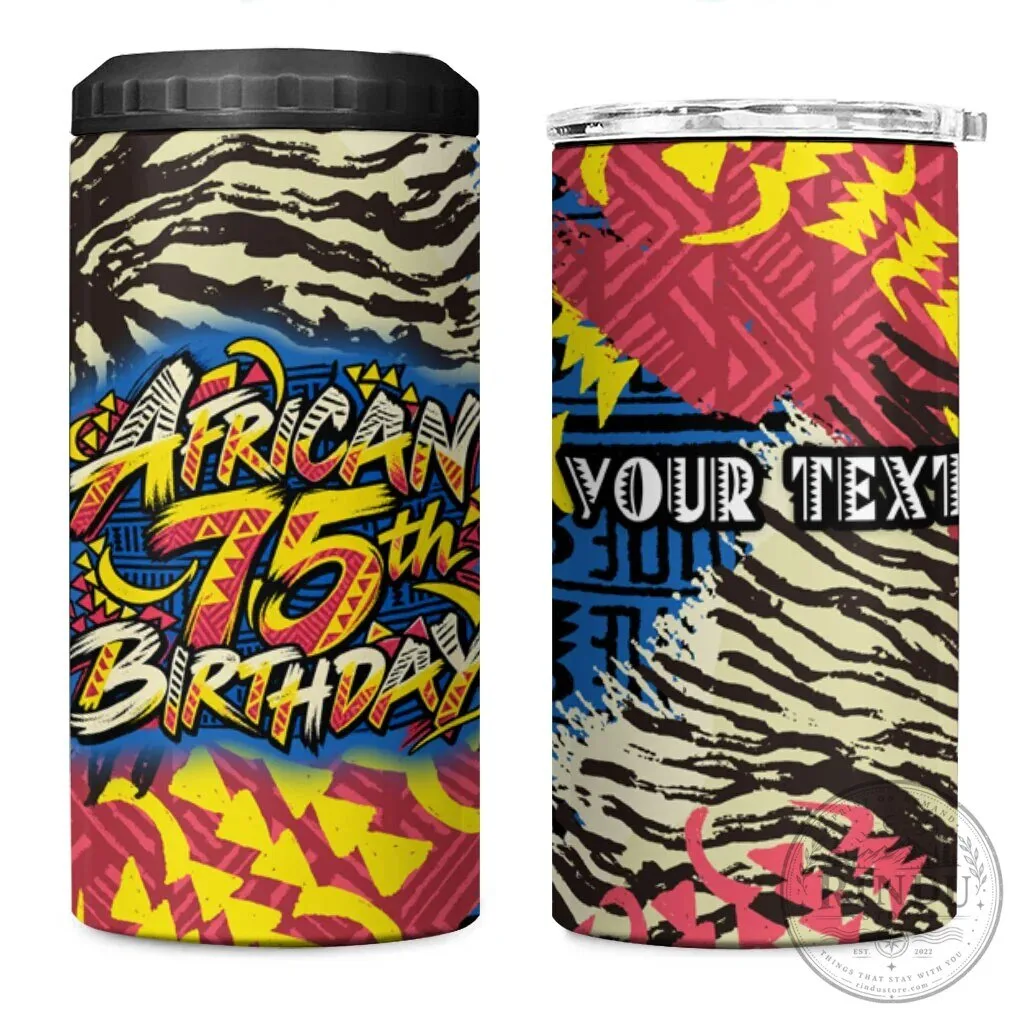 Personalized African 75th Birthday Tribal Striped Heritage Art Can Cooler Tumbler
