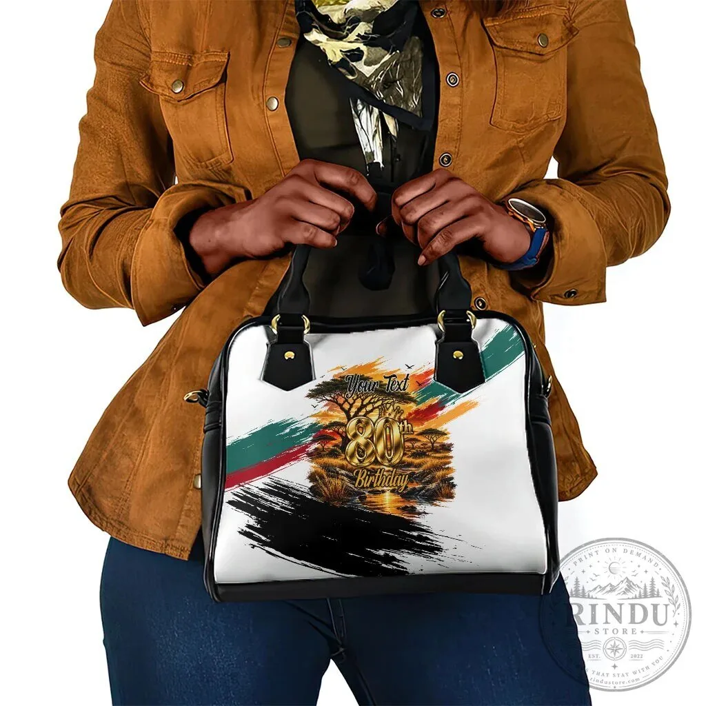 Personalized 80th Birthday African Sunset Savanna Landscape Shoulder Handbag 10 Personalized 80th Birthday African Sunset Savanna Landscape Shoulder Handbag