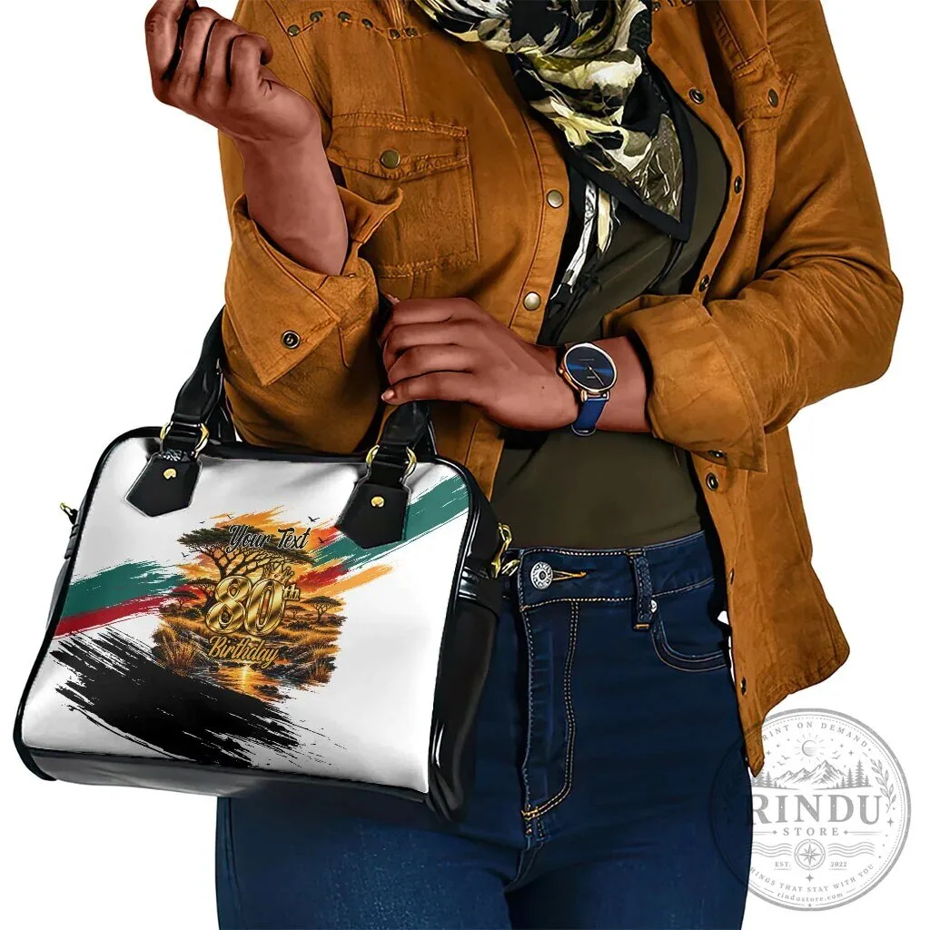 Personalized 80th Birthday African Sunset Savanna Landscape Shoulder Handbag 11 Personalized 80th Birthday African Sunset Savanna Landscape Shoulder Handbag