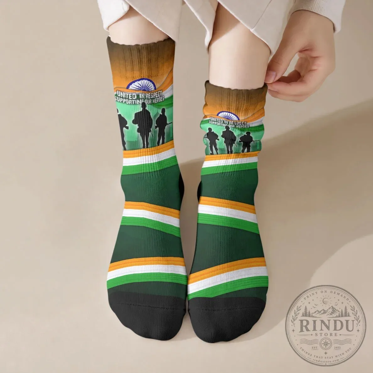 Indian Armed Forces Flag Day Patriotic Military Crew Socks