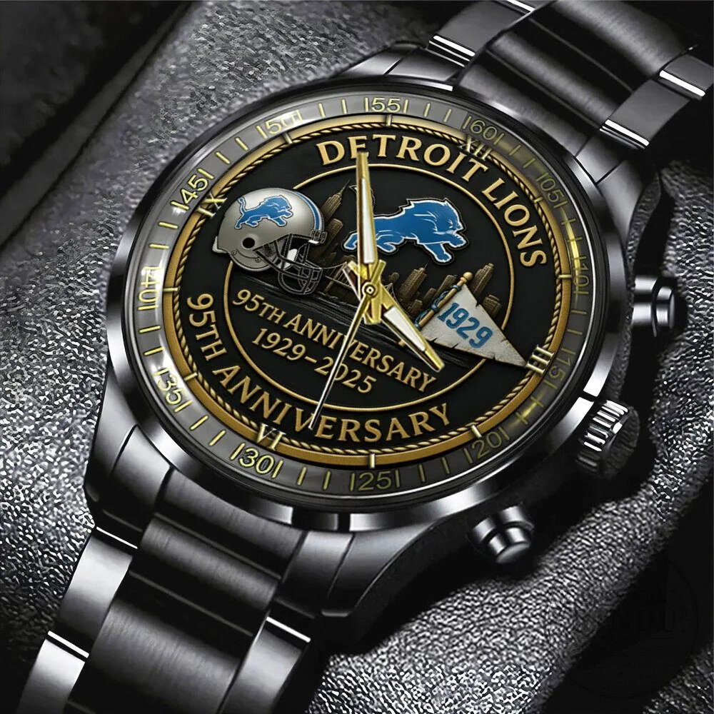 Detroit Lions 95th Anniversary Black Stainless Steel Watch 1929-2025 5 Detroit Lions 95th Anniversary Black Stainless Steel Watch 1929-2025