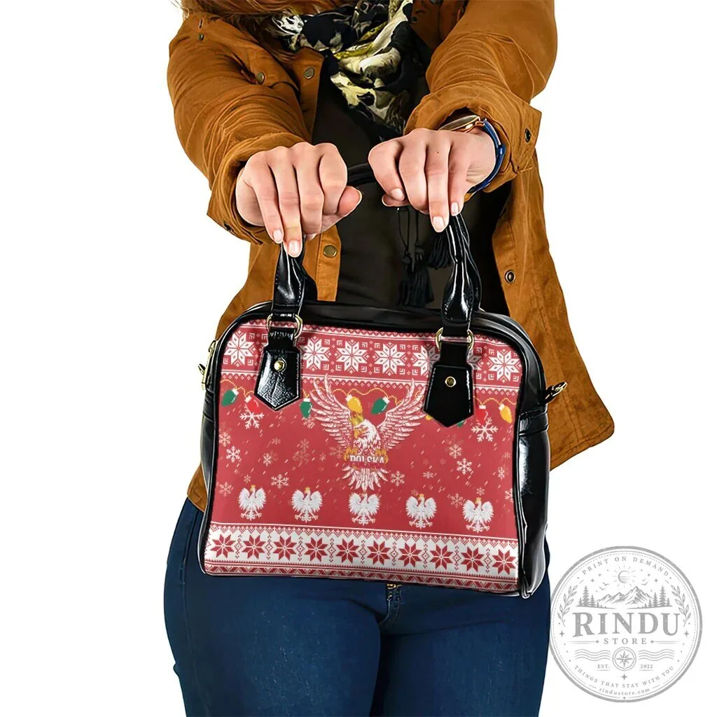 Poland Christmas White Eagle Shoulder Handbag Snow Theme