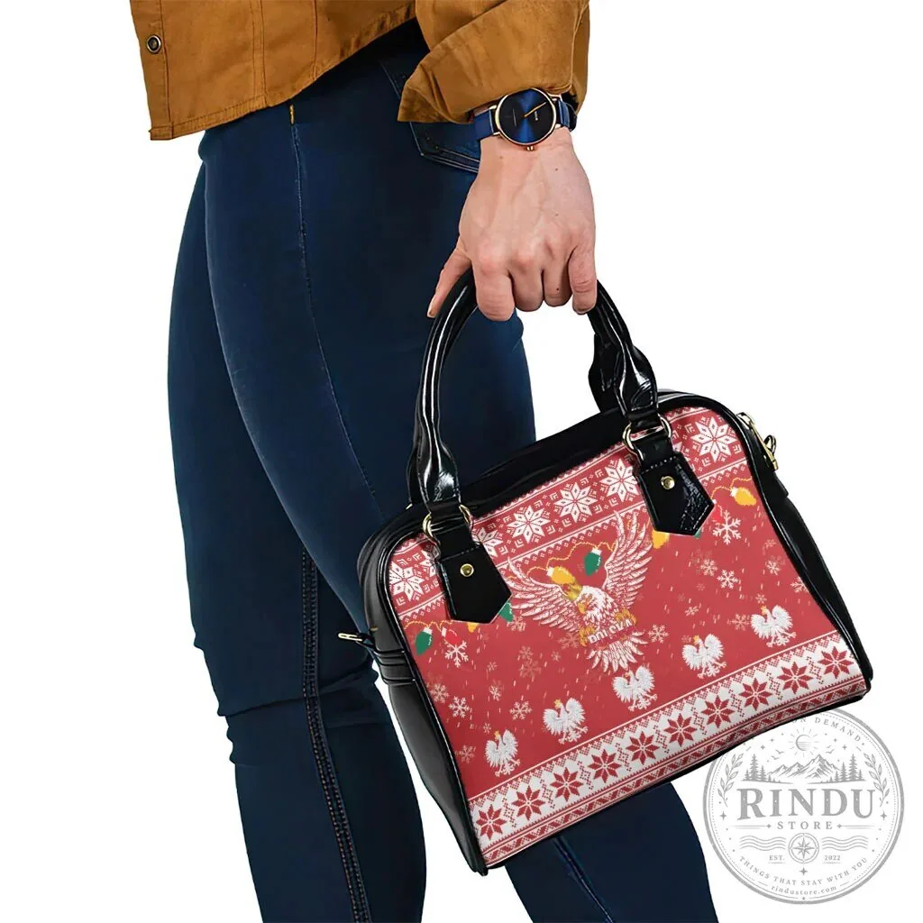Poland Christmas White Eagle Shoulder Handbag Snow Theme 12 Poland Christmas White Eagle Shoulder Handbag Snow Theme